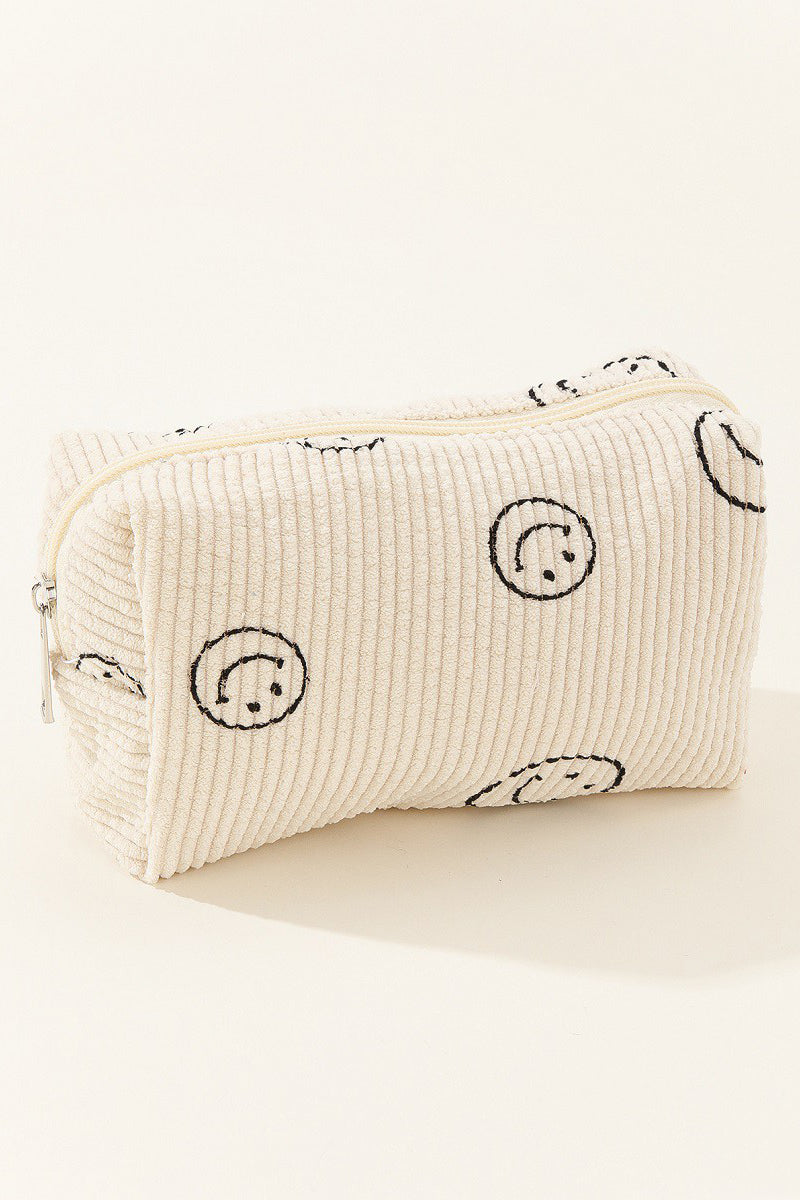 Zenana Smiley Face Corduroy Cosmetic Pouch MadreForte LLC