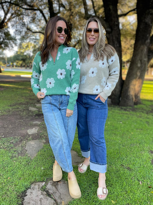 PREORDER: Flower Powered Half Zip Sweater in Four Colors MadreForte LLC