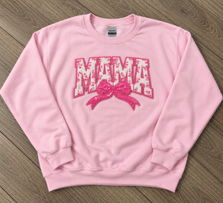 MAMA Bow Chenille Patch Sweatshirt