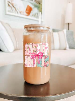 Aunt Floral Glass Can Tumbler