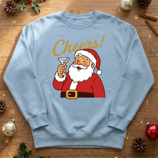 Cheers Santa Martini Graphic Crew Sweatshirt