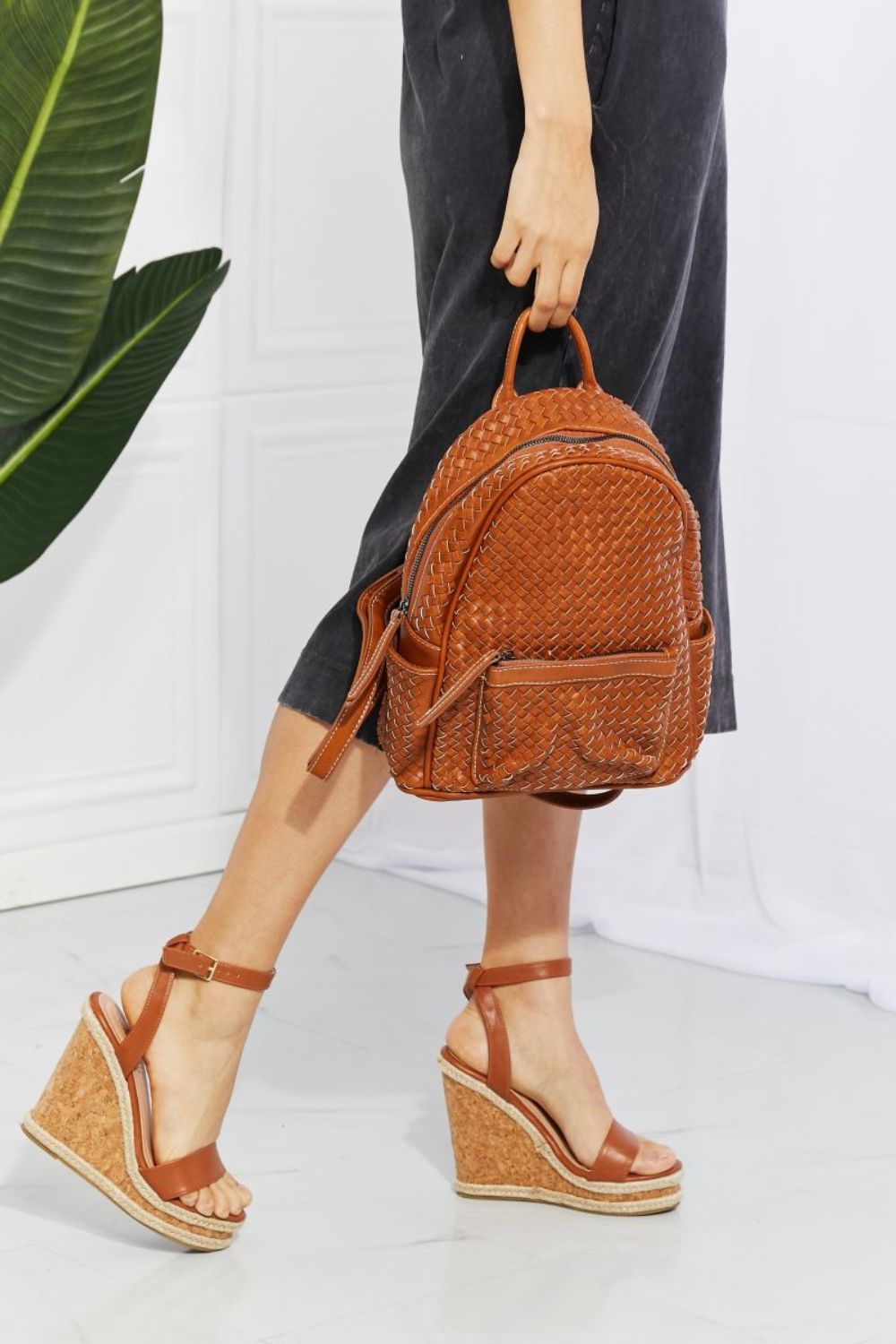 SHOMICO Certainly Chic Faux Leather Woven Backpack MadreForte LLC