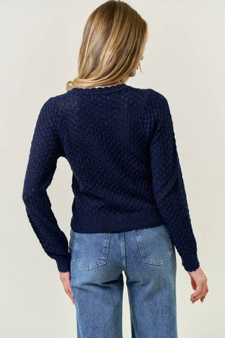 POINTELLE CARDIGAN WITH ROSE BUTTONS