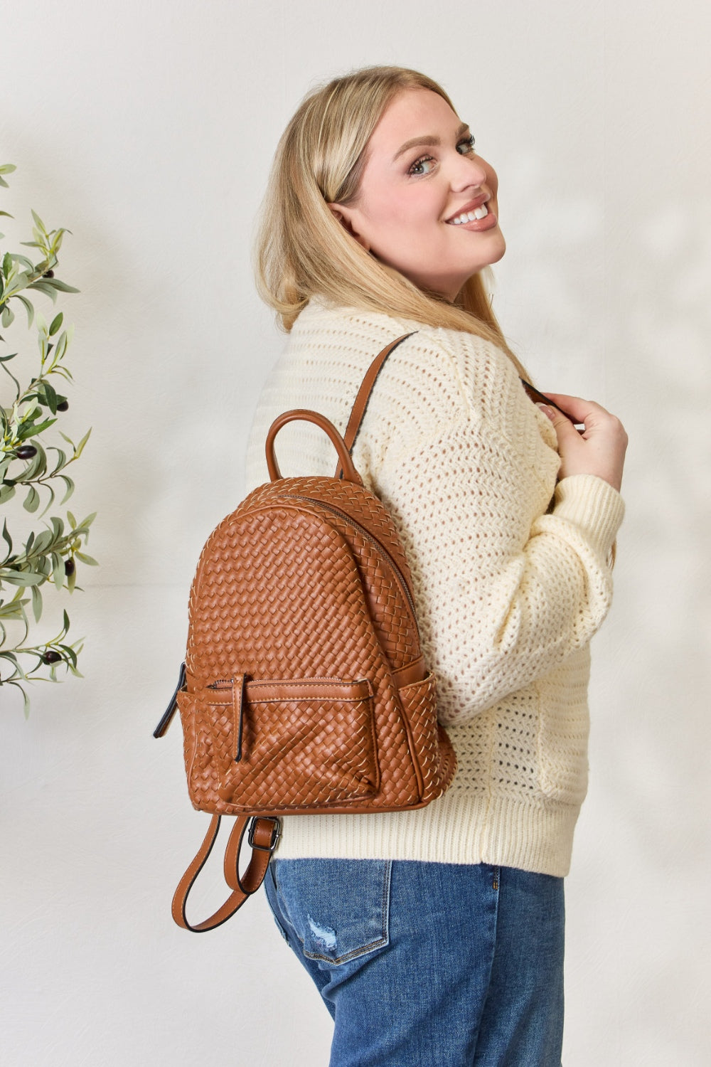 SHOMICO PU Leather Woven Backpack MadreForte LLC