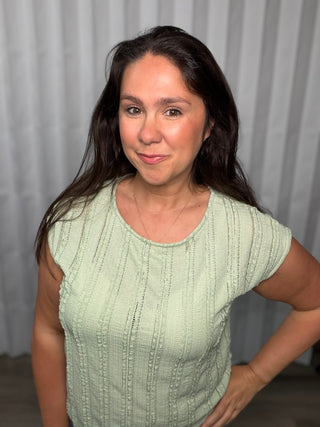 Lightweight Textured Cap Sleeve Top — Sage