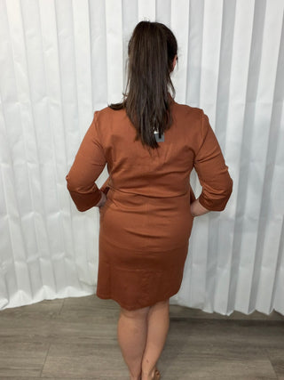 Portfolio Quarter Sleeve Dress in Chestnut
