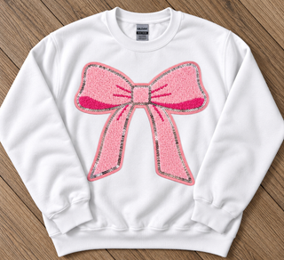Pink Chenille Sequin Bow Patch Sweatshirt