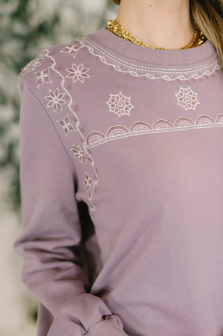A Little Bit of Comfort Embroidered Top and Bottom Set in Dusty Mauve