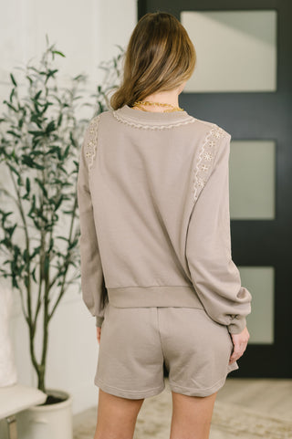 A Little Bit of Comfort Embroidered Top and Bottom Set in Taupe