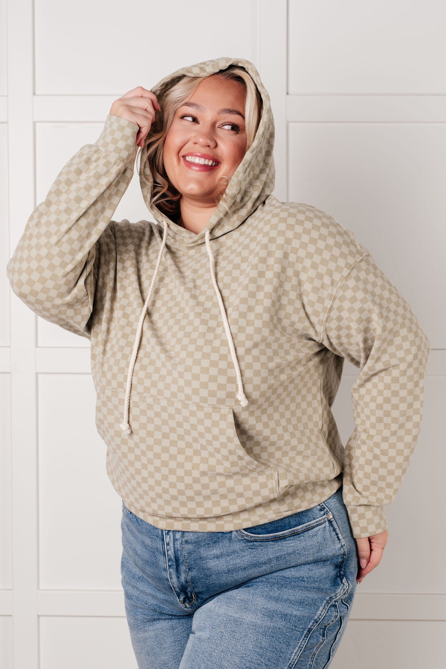 Ask Me Out Checkered Hoodie in Sage MadreForte LLC