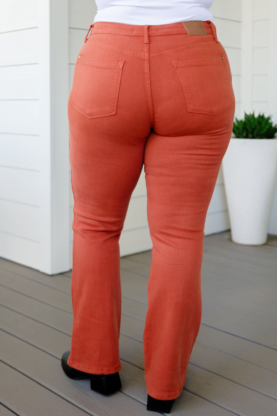 Autumn Mid Rise Slim Bootcut Jeans in Terracotta MadreForte LLC