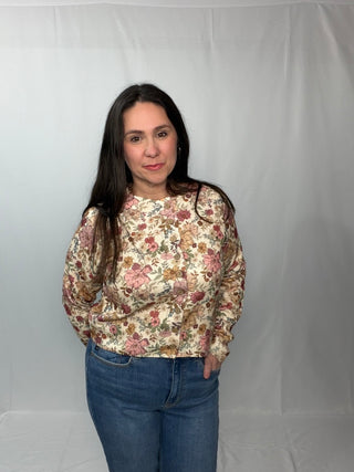 SO ME Floral Print Button Front Sweater Cardigan