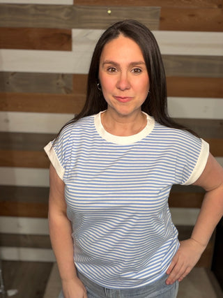 I Wouldn't Mind Short Sleeve Top in Cornflower Blue