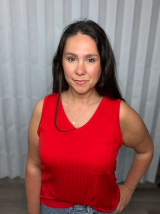 Just Give In Ribbed Knit Tank in Red