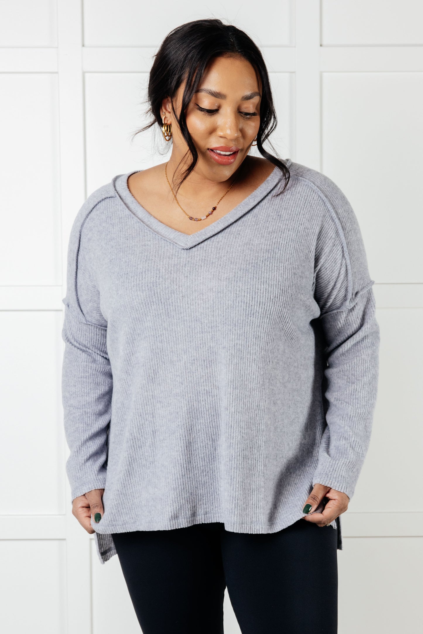 Basically Freezing Brushed Hacci Top in Heather Grey MadreForte LLC