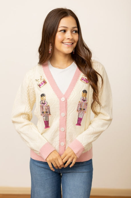 Beige and Pink Nutcracker Sweater MadreForte LLC