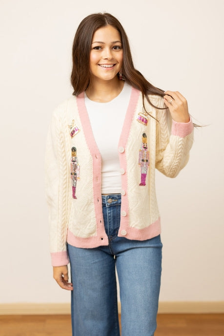 Beige and Pink Nutcracker Sweater MadreForte LLC