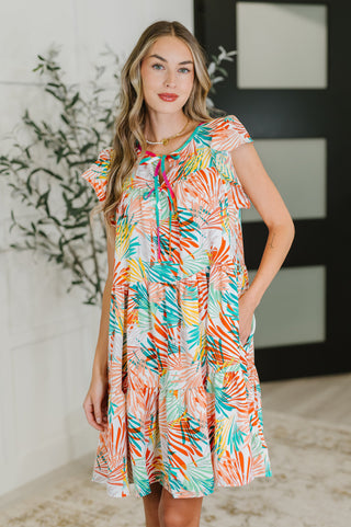 Bless Your Love Tiered Dress in Ivory, Orange and Mint