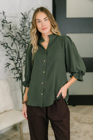 Business Blair Button Down Blouse in Olive