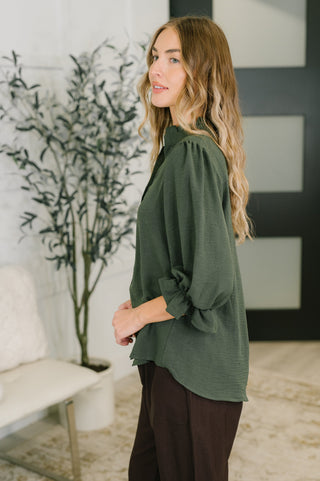 Business Blair Button Down Blouse in Olive