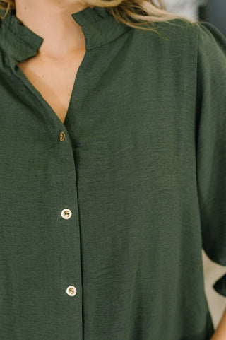Business Blair Button Down Blouse in Olive