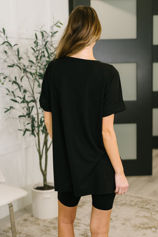 Buttery Soft V-Neck Bike Short Set in Black