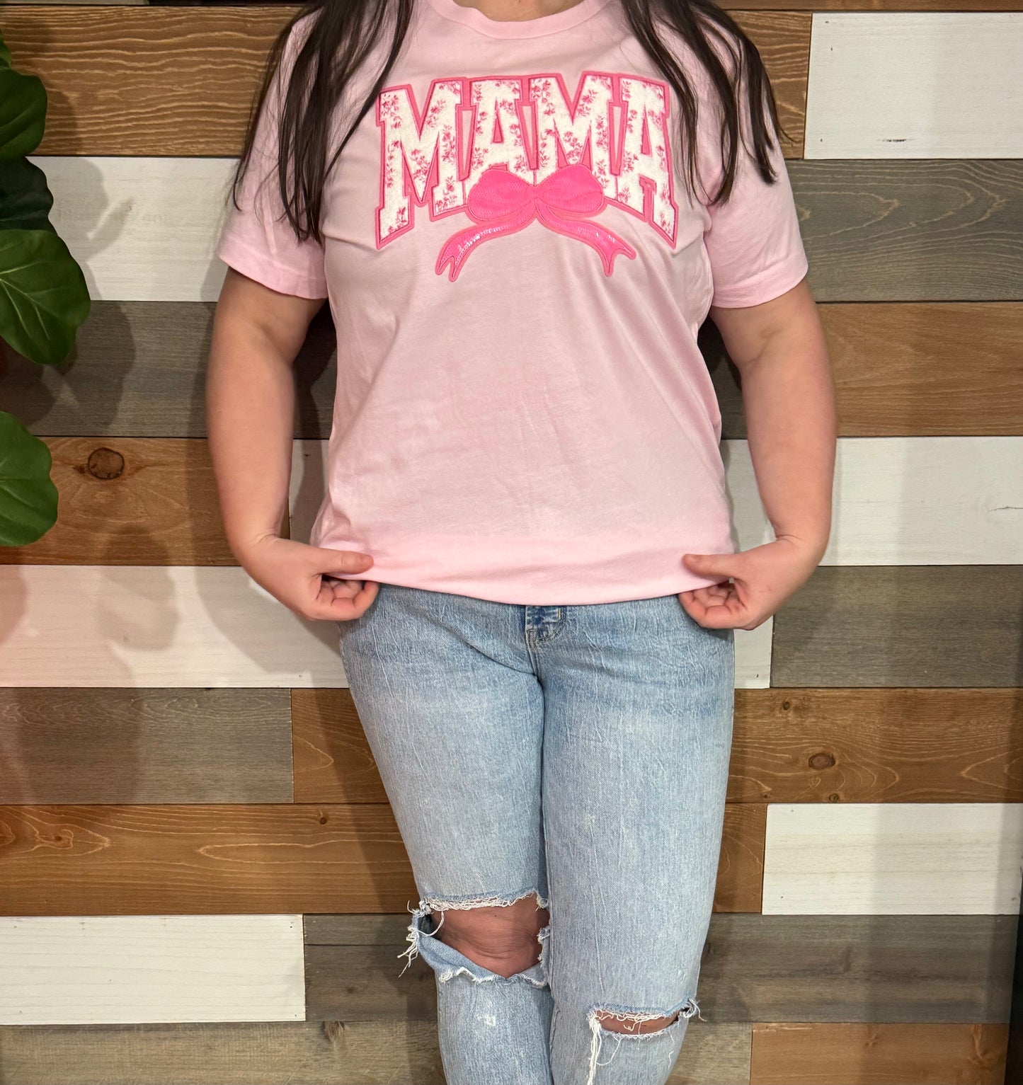 Pink MAMA Cochette Bow Chenille Patch |T-Shirt MadreForte LLC