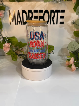 US Born and Raised 16 oz Glass