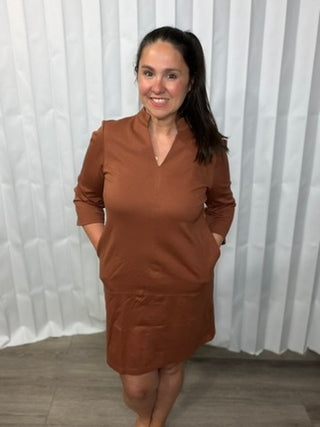 Portfolio Quarter Sleeve Dress in Chestnut