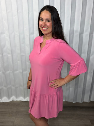 Shirred Tiered Relaxed 3/4 Sleeve Dress