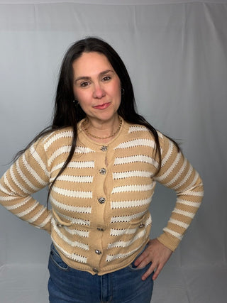 SO ME Stripe Long Sleeves Button Sweater Cardigan