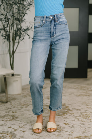 Carla High Waist Ankle Straight Jean in Break Through Blue