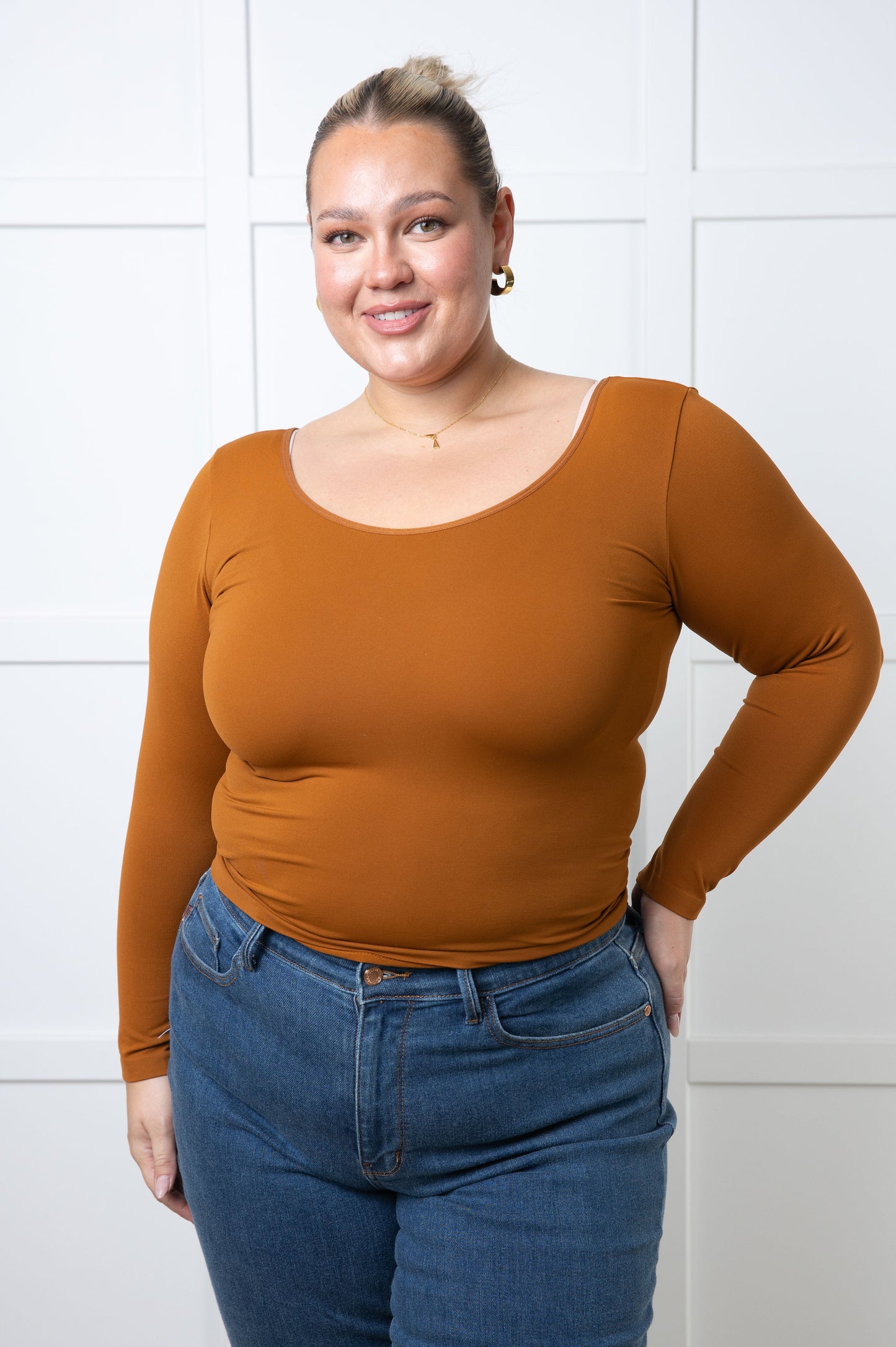 Bring in the Basics Seamless Reversible V-Neck Caramel MadreForte LLC