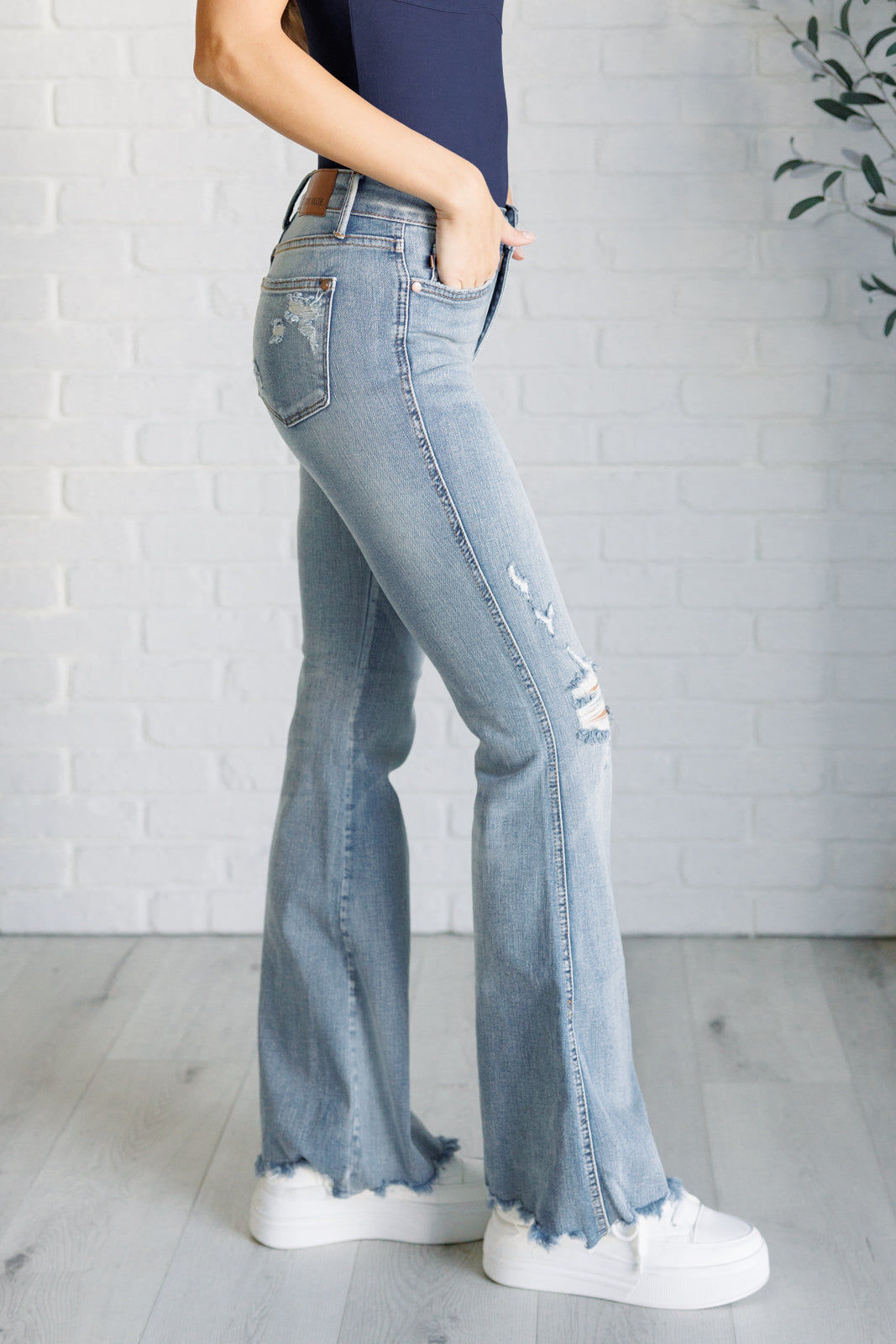 Caroline Mid Rise Control Top Distressed Flare Jeans MadreForte LLC