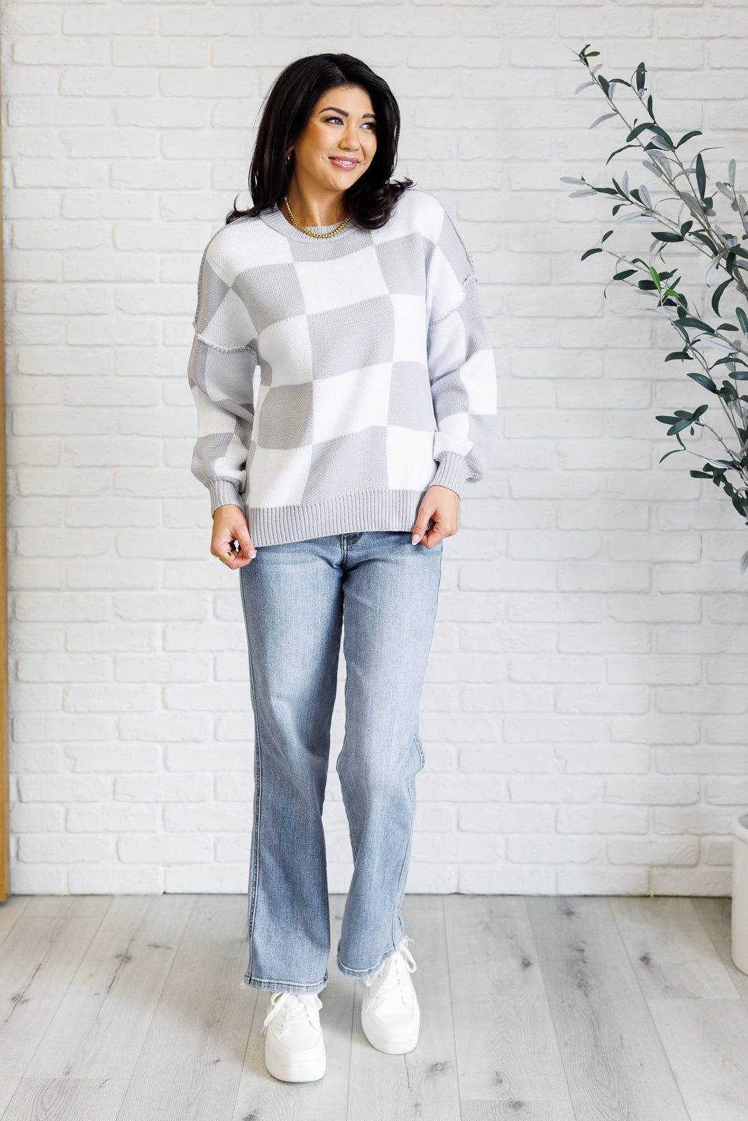 Check Yourself Checkered Sweater in Grey MadreForte LLC