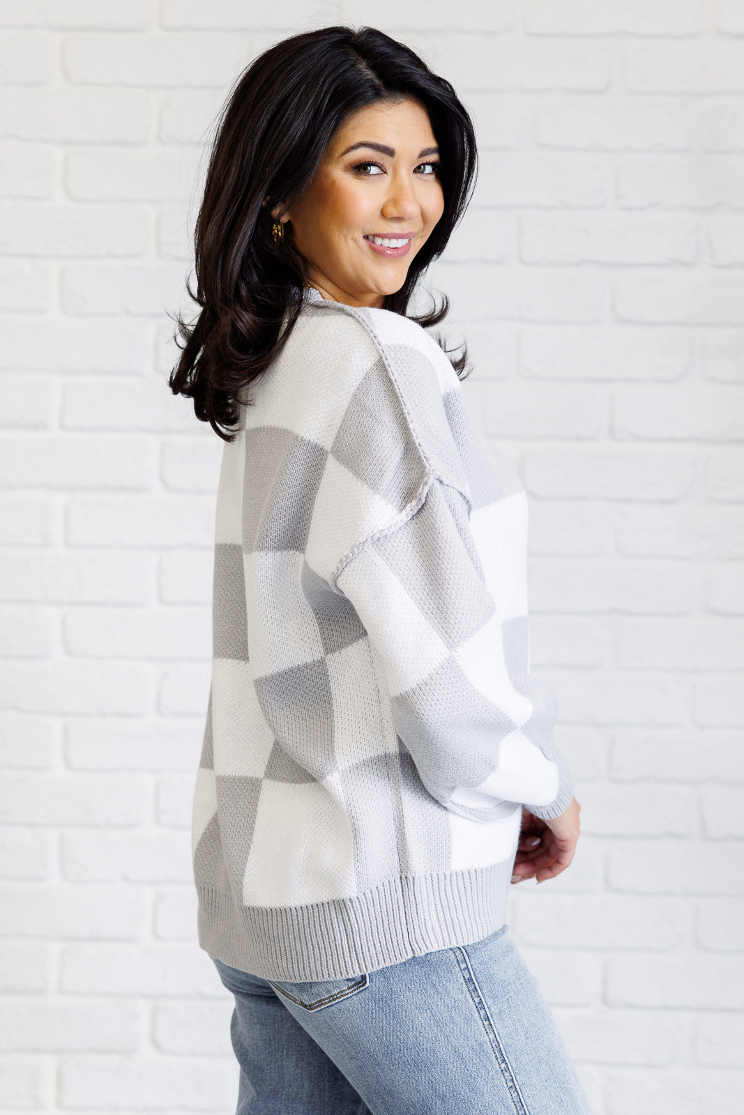 Check Yourself Checkered Sweater in Grey MadreForte LLC