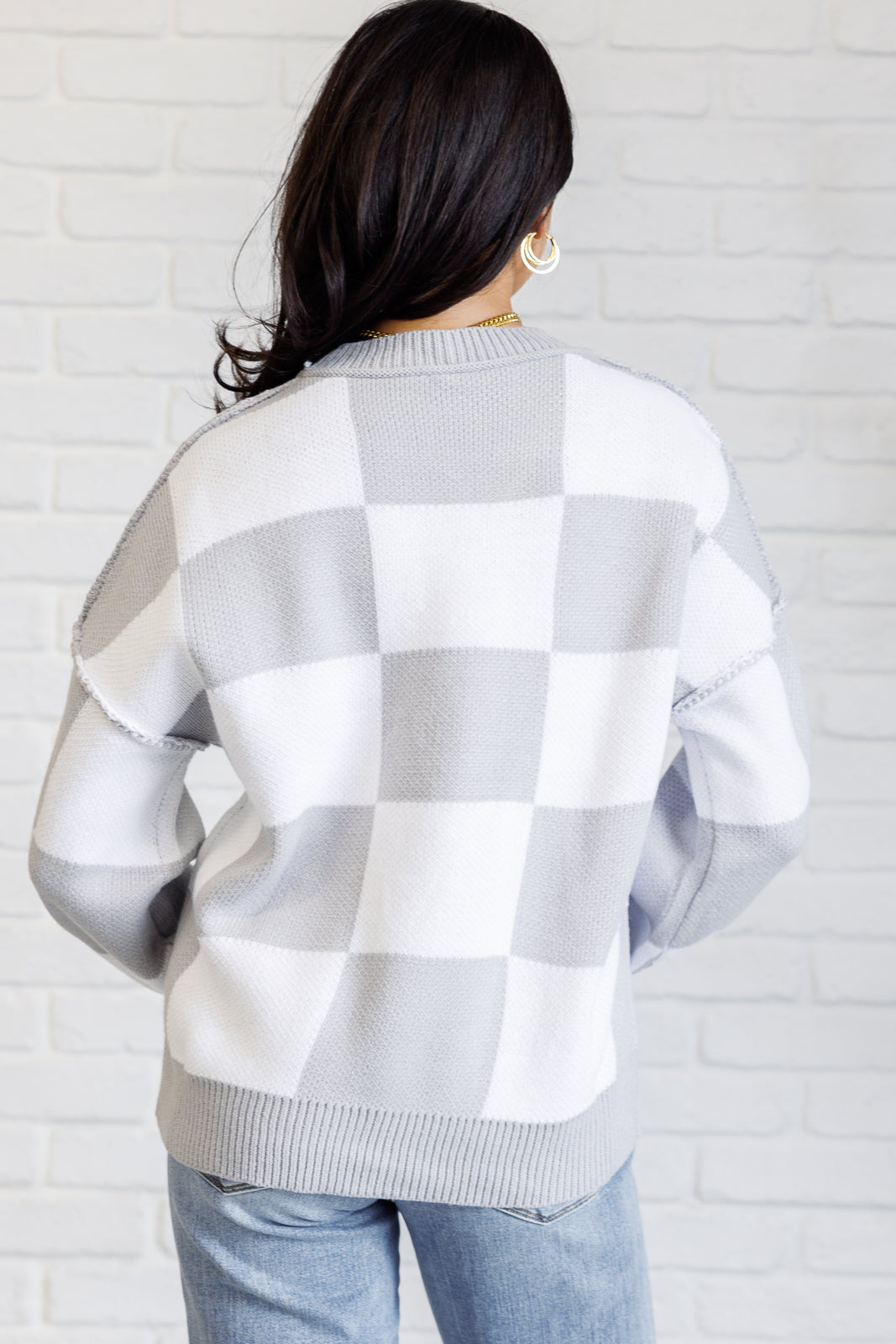 Check Yourself Checkered Sweater in Grey MadreForte LLC