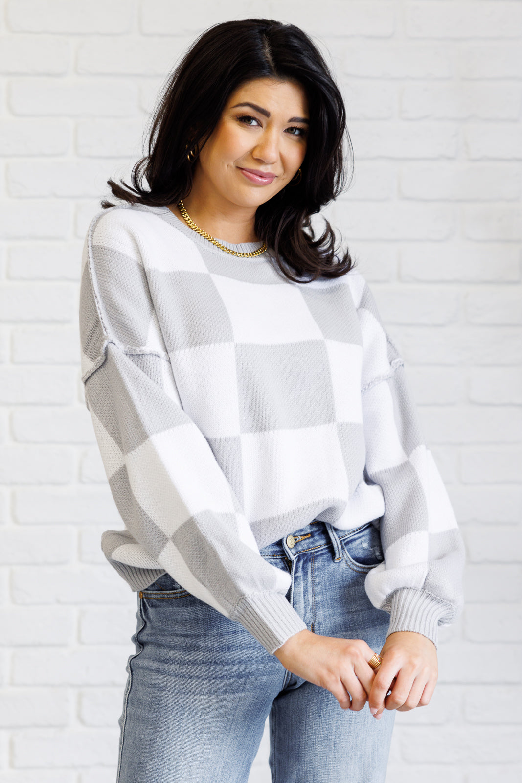 Check Yourself Checkered Sweater in Grey MadreForte LLC