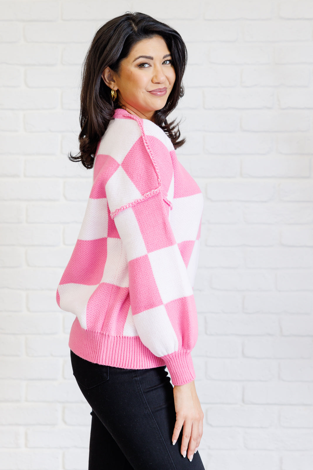 Check Yourself Checkered Sweater in Pink MadreForte LLC