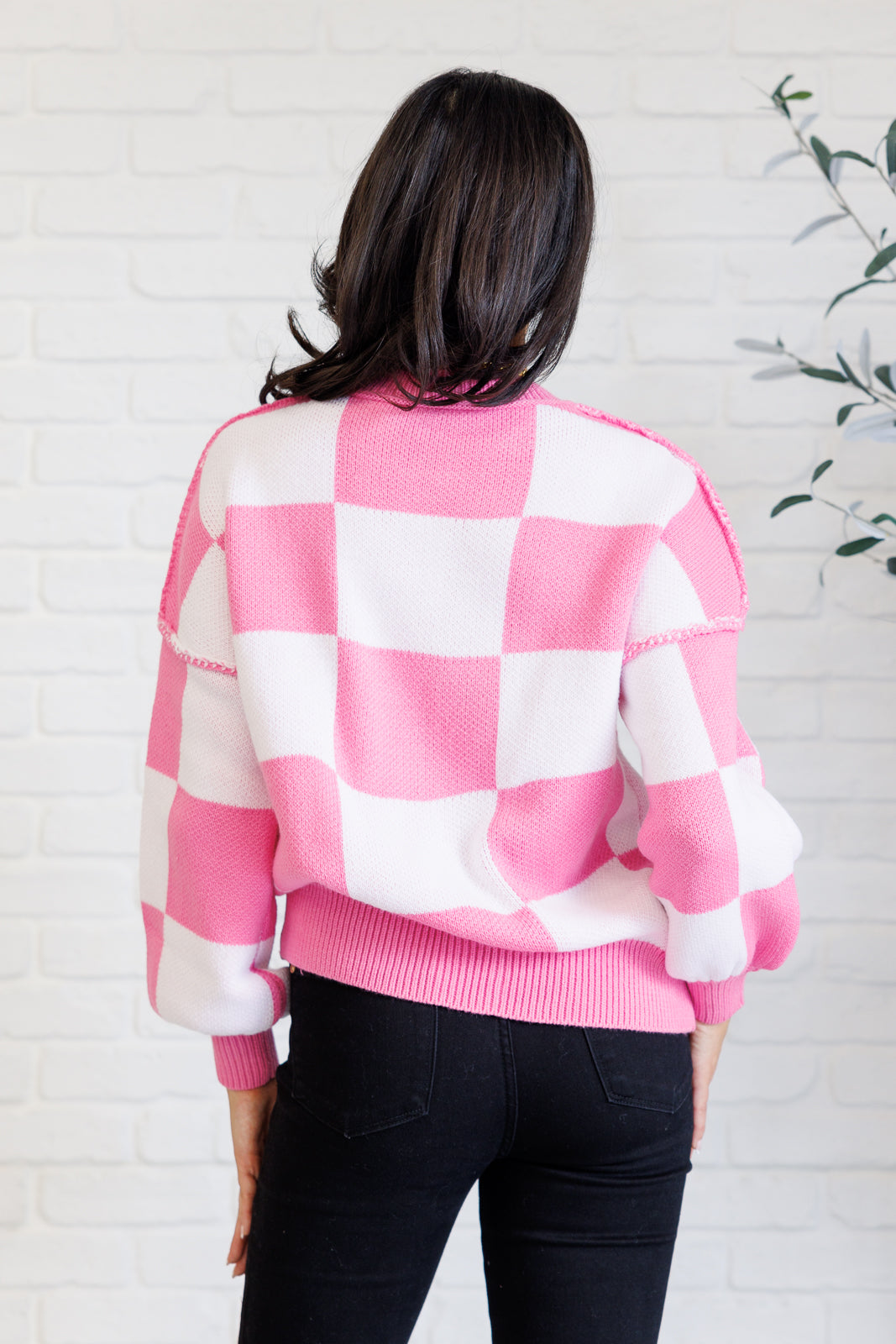 Check Yourself Checkered Sweater in Pink MadreForte LLC