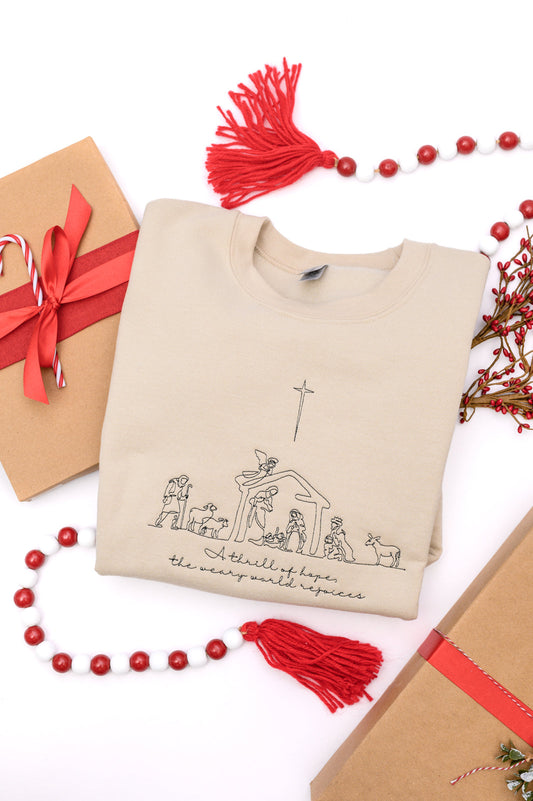 PREORDER: A Thrill of Hope Embroidered Nativity Sweatshirt MadreForte LLC