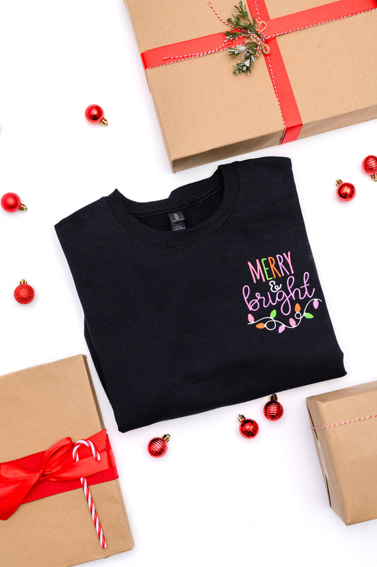 PREORDER: Merry & Bright Embroidered Sweatshirt in Black MadreForte LLC