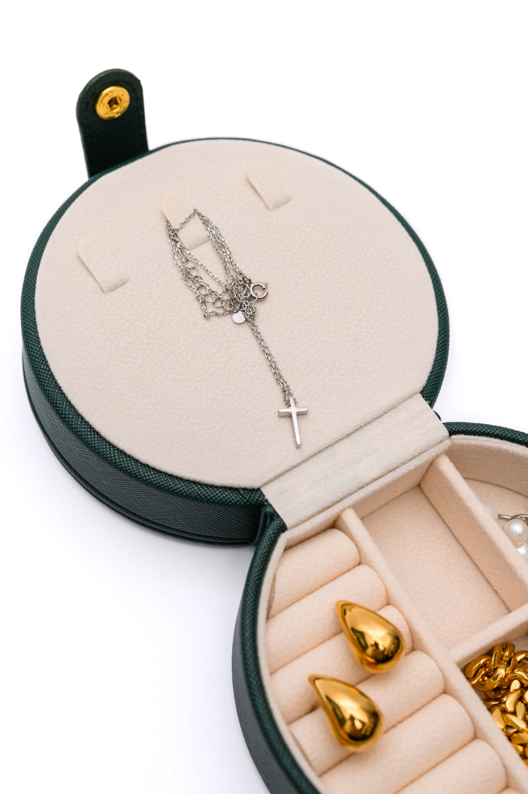 Circular Travel Jewelry Case in Green MadreForte LLC