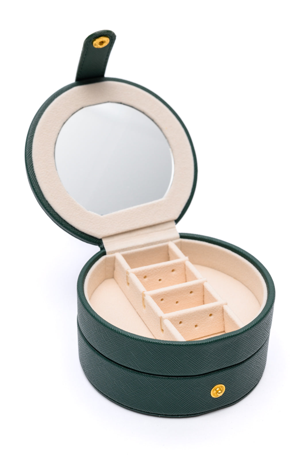 Circular Travel Jewelry Case in Green MadreForte LLC