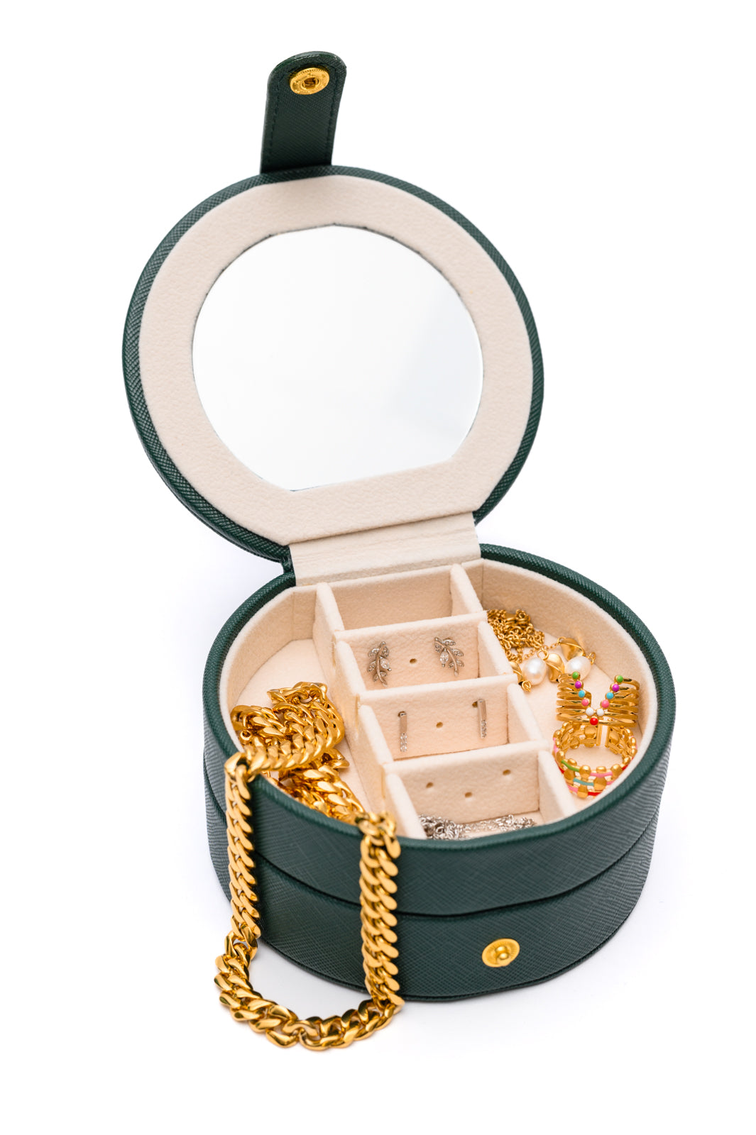 Circular Travel Jewelry Case in Green MadreForte LLC