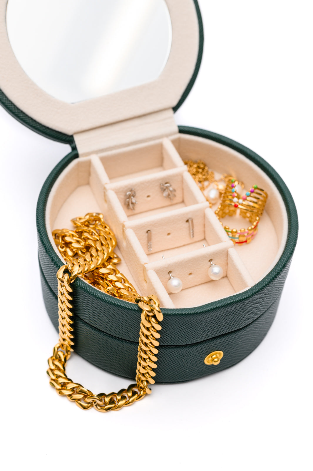 Circular Travel Jewelry Case in Green MadreForte LLC