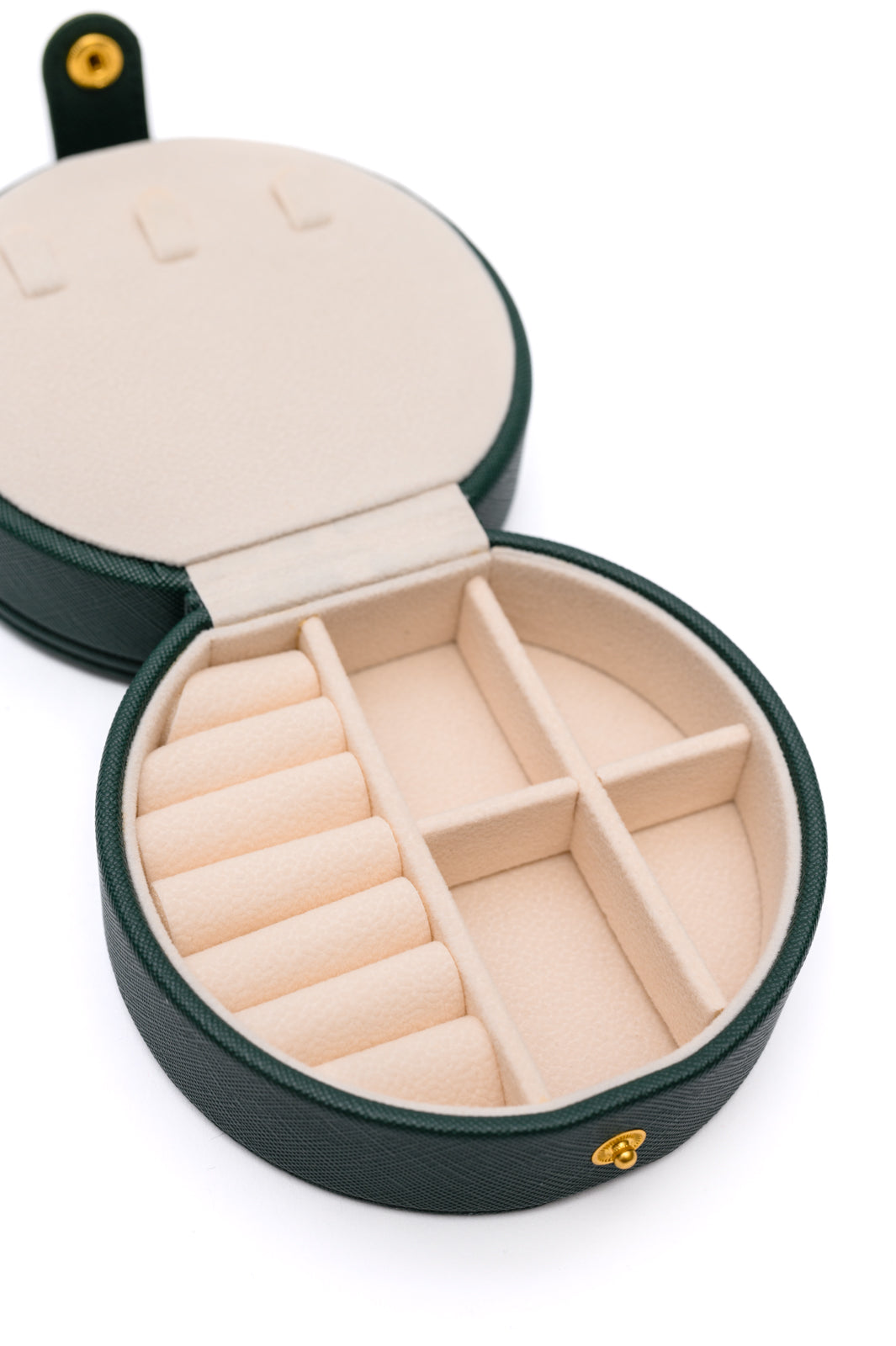 Circular Travel Jewelry Case in Green MadreForte LLC