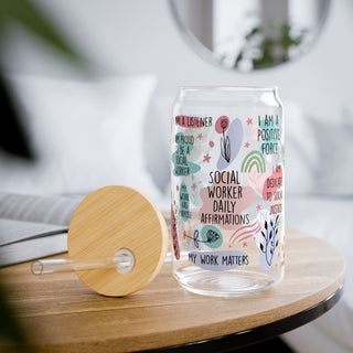 Social Work Affirmations| Sipper Glass, 16oz