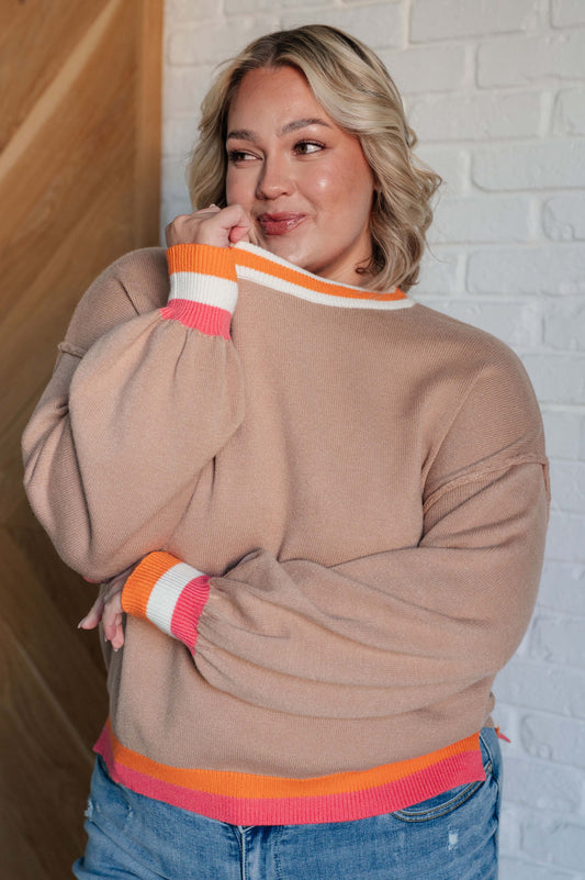 Conversational Moment Striped Trim Sweater MadreForte LLC