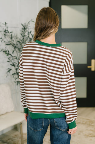 Cozy in Contrast Striped Round Neck Sweatshirt